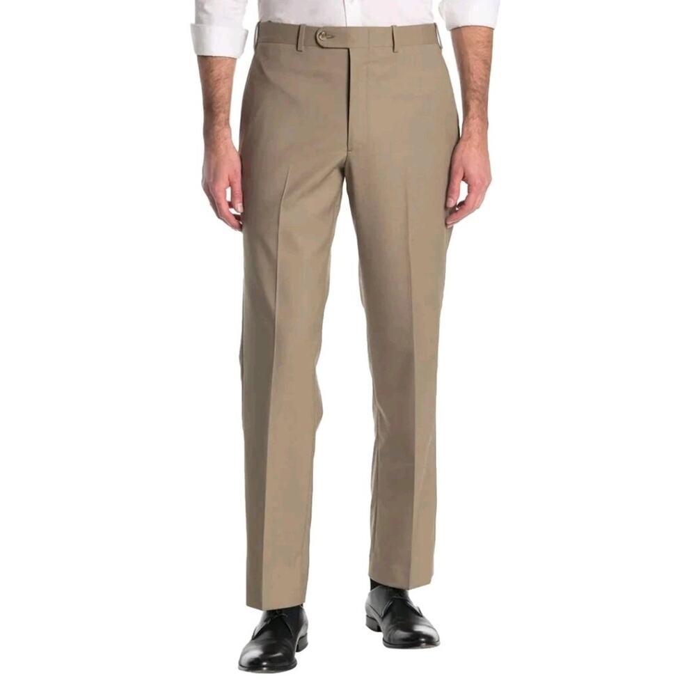 TAZIO Europa Men's Dress Pants Tan Beige Flat Front Classic Fit Size 36x34